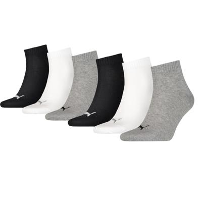 Puma Quarter Sokken Plain 6-pack Zwart / Wit / Grijs-35/38