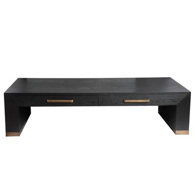 Tiess Zwarte Houtfineer Salontafel 2 Laden
