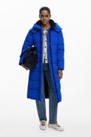 Lange gewatteerde jas met riem - BLUE - XS