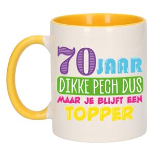 Verjaardag cadeau mok 70 jaar - geel - dikke pech dus - 300 ml - Keramiek