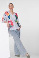 Geisha Blouse Stripes & Birds 63162-70 Blouse 600 Light Blue/off-white/pink/green