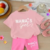 Baby Girls 2pcs Set Round Neck Short Sleeve T-Shirt And Leggings, Casual & Minimalist Multicolor3