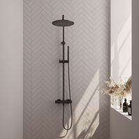 Regendouche Brauer Black Showerpipe met Thermostaat 30cm Mat Zwart