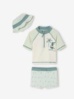 Badpakset T-shirt met UV-bescherming + short + babyhoed mintgroen