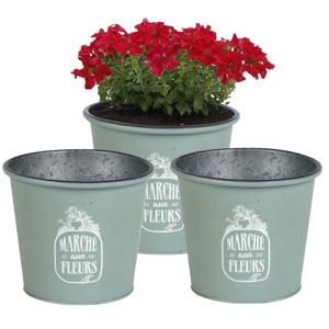 Plantenpot/bloempot voor buiten - 3x - zink - jadegroen - D19 x H16 cm