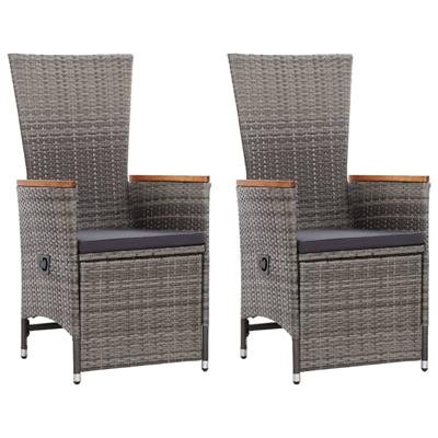 Tuinstoelen 2 st verstelbaar met kussens poly rattan grijs