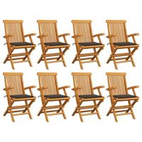 Tuinstoelen 8 st met taupe kussens massief teakhout