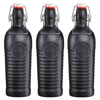 3x Glazen beugelfles/weckfles mat zwart met beugeldop 1,2 liter