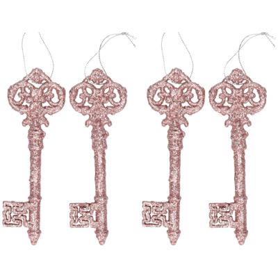 6x cosy & trendy kersthangers - sleutels - roze - 15 cm - kerstbal