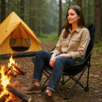 Opvouwbare Campingstoel met Verstelbare Rugleuning en Zijzak Gevoerde Klapstoel