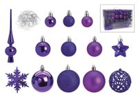 Pakket met 111x stuks kunststof kerstballen/ornamenten met piek paars - Kerstbal