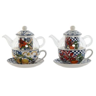 Theepot Home ESPRIT Blauw Wit Kristal Porselein (2 Stuks)
