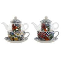 Theepot Home ESPRIT Blauw Wit Kristal Porselein (2 Stuks)