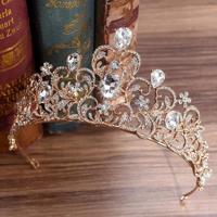Crystal bruiloft kroon bruid kroon hoofdband accessoires haar juwelen ornamenten (goud wit)