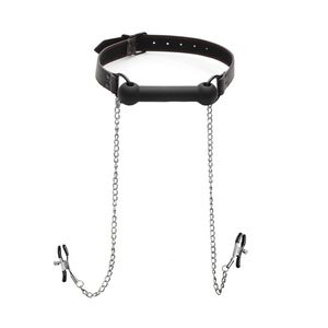 Silicone Bit Gag + Nipple Clamps - Black