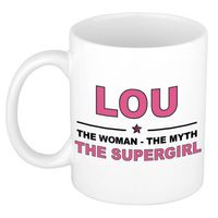 Naam cadeau mok/ beker Lou The woman, The myth the supergirl 300 ml - Naam mokken