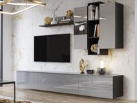 Tv-meubel set HELA 4 deuren zwart/hoogglans grijs met led - thumbnail