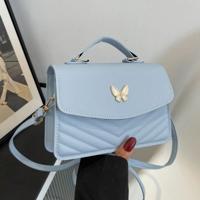 Bon&Bon White PU Leather Bowknot Flap Square Crossbody Shoulder Bag Blue