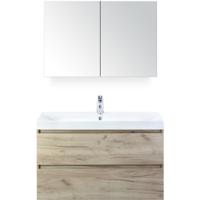 Maxx XL Badmeubelset 100 cm - Craft Oak - Wastafel Just 1 Kraangat met Spiegelkast