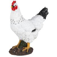 Tuin decoratie dieren/kippen beeldje - Polyresin - 28 x 15 x 36 cm - buiten - wit/zwart - thumbnail