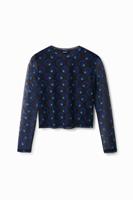 T-shirt met tule en retro cirkelprint - BLUE - S