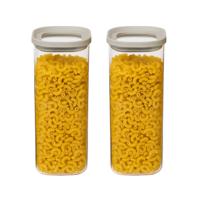 5Five Voorraadpot - 2x - keuken/voedsel - glas - 1600 ml - luchtdichte deksel - transparant/beige
