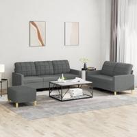 3-delige Loungeset met kussens stof donkergrijs