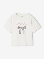 T-shirt met afbeelding, omkeerbare pailletten en korte mouwen voor meisjes ecru