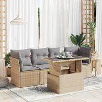 5-delige Loungeset met kussens poly rattan beige