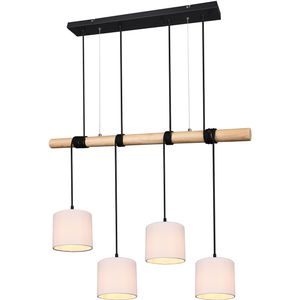 LED Hanglamp - Trion Oden - E27 Fitting - 4-lichts - Rechthoek - Mat Zwart - Aluminium