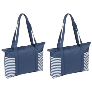 Strandtas met streepmotief - 2x stuks - blauw/wit - 44 x 31 cm - Strandartikelen beach bags