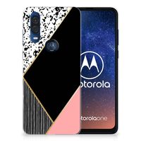 Motorola One Vision TPU Hoesje Zwart Roze Vormen - thumbnail