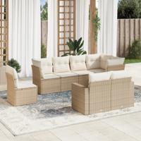 8-delige Loungeset met kussens poly rattan beige