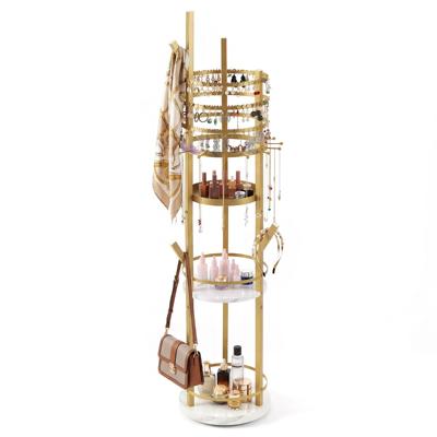 Sieradenstandaard 360° Draaibare Sieradenhouder voor Oorbellen en Kettingen met 3 Legplanken Vrijstaande Sieradenhanger-Wit