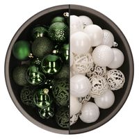 74x stuks kunststof kerstballen mix van wit en donkergroen 6 cm - thumbnail