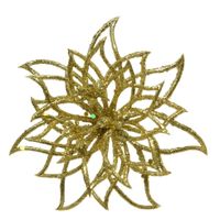 1x stuks decoratie bloemen kerstster goud glitter op clip 14 cm   -