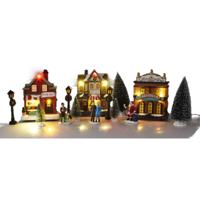 Kerstdorp huisjes set - met accessoires - 14-delig - met LED verlichting - RGB - batterij