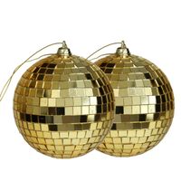 Grote discobal kerstballen - 2x stuks - goud - 10 cm - kunststof