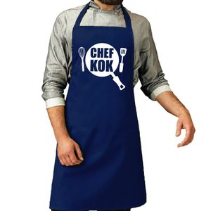 BBQ schort Chef kok kobalt blauw voor heren   -