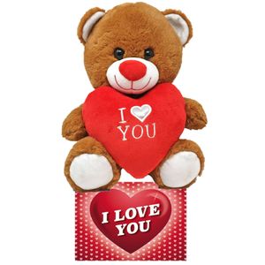 Donker bruine pluche knuffelbeer 30 cm incl. Valentijnskaart I Love You