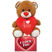 Donker bruine pluche knuffelbeer 30 cm incl. Valentijnskaart I Love You - thumbnail