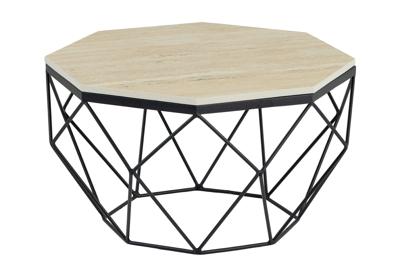Salontafel DIAMOND 70cm rek ijzer zwart top travertijn - 45205