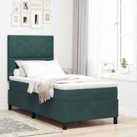Boxspring bed met matras Donkergroen 100 x 200 cm Fluweel Boxspring bed met matras Donkergroen 100 x 200 cm Fluweel