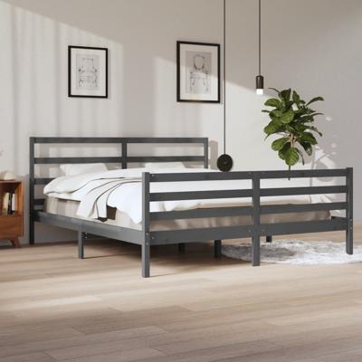 Bedframe massief grenenhout grijs 200x200 cm