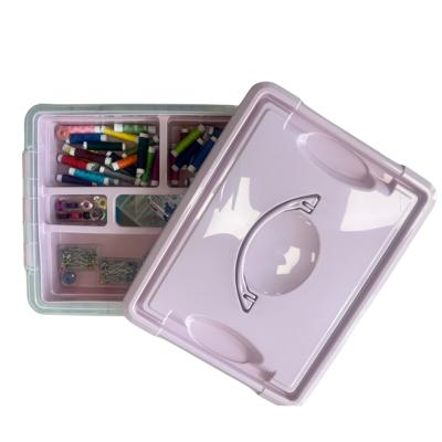 Naaidoos/naaigerei opbergbox - roze -12L - 34 x 27 x 18 cm - met vakverdeling tray - wol/garen/