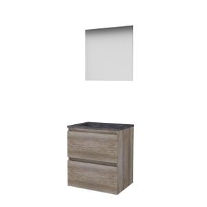 Basic-Line Ultimate 46 badkamermeubelset - 60x46cm - greeploos - 2 lades - hardsteen wastafel - 0 kraangaten - Spiegel - verlichting MFC Scotch Oak 1813092