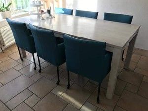 Set van 6 leren kuip eetkamerstoelen - met wieltjes - blauw leer - Echt leer, Modern, ontdek de vele Leersoorten en Kleuren bij ShopX