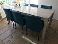 Set van 6 leren kuip eetkamerstoelen - met wieltjes - blauw leer - Echt leer, Modern, ontdek de vele Leersoorten en Kleuren bij ShopX