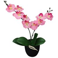 Kunstplant orchidee met pot 30 cm roze - thumbnail