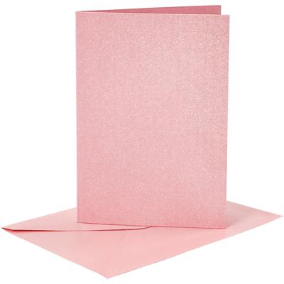 Creativ Company Kaarten en enveloppen, afmeting kaart 10,5x15 cm, afmeting envelop 11,5x16,5 cm, parelmoer, 120+210 gr, roze, 4 set/ 1 doos